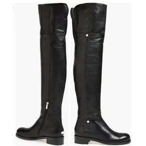 Jimmy Choo Deron Polished Leather Over The Knee Boots In Black Size 39 / US 9